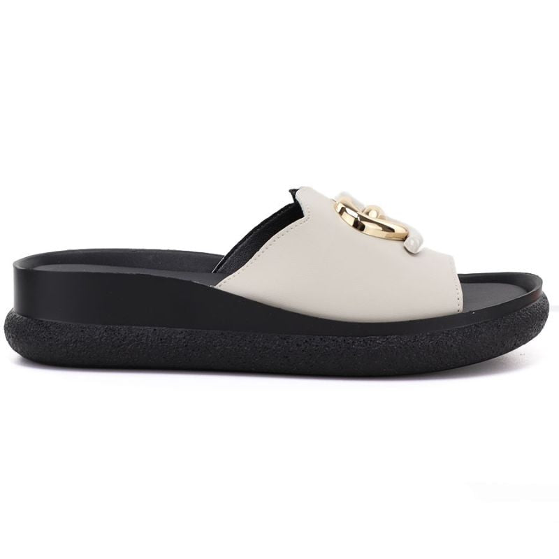 Women's beige leather wedge sandals S.Barski KV61-6046 S.Barski