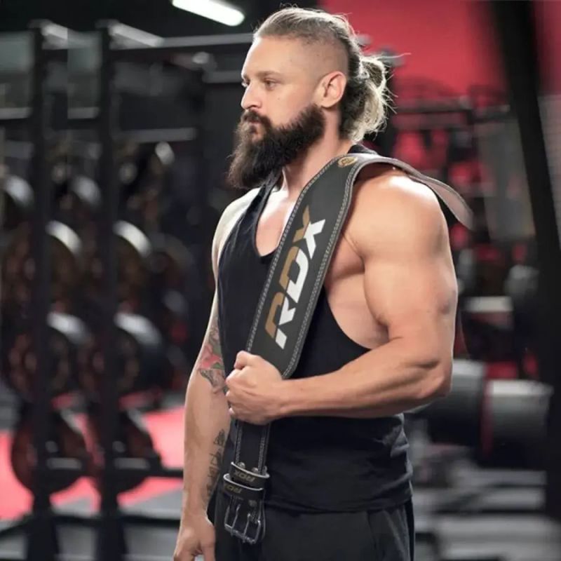 4" GOLD LEATHER BODYBUILDING BELT FOR EXERCISES - RDX S RDX - Pozostałe Your Sports Performance
