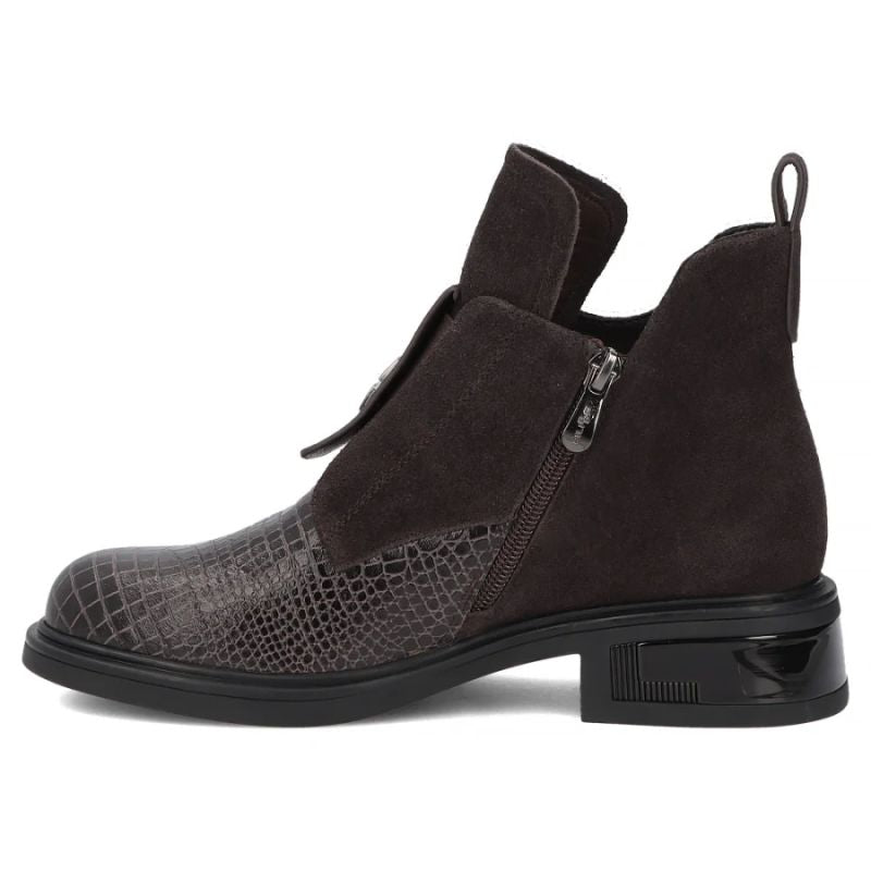 Women’s Leather Ankle Boots, Crocodile Effect, Chocolate Brown Filippo DBT820