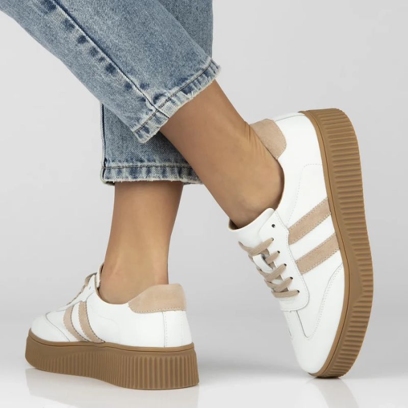 Women's leather suede platform shoes, white Filippo DP6776