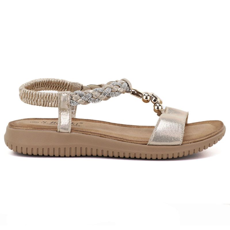 Women's gold sandals with elastic bands S.Barski KV61-6051 S.Barski