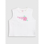 Girls' sleeveless T-shirt with print 4F 4FJRSS26TSLEF328-11S