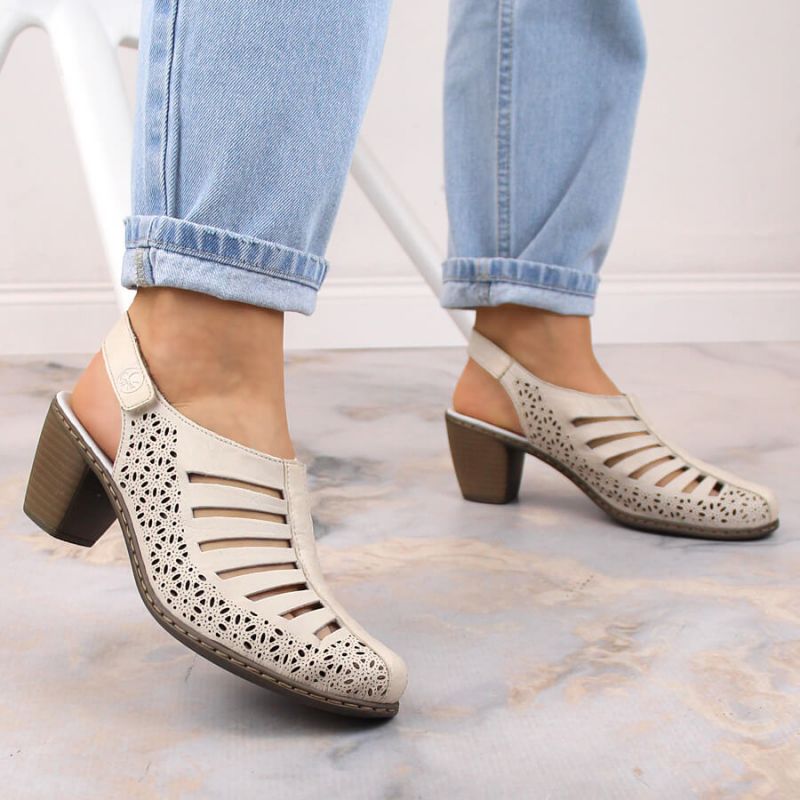 Rieker W RKR49B leather high-heeled sandals, beige Footwear/Lifestyle/Rieker Your Sports Performance