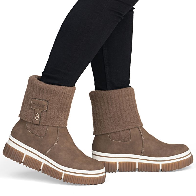 Brown women's ankle boots with a sock, Rieker Y6350-24