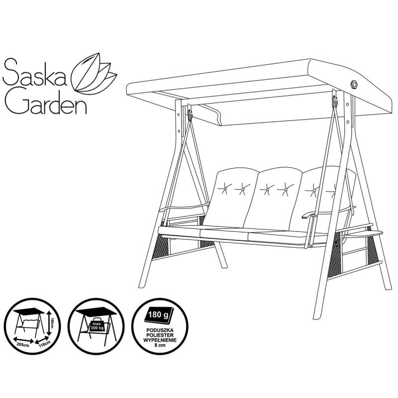 GARDEN AND BALCONY PATIO SWING 3 SEATS BROWN Dom I Ogród/Huśtawki Your Sports Performance