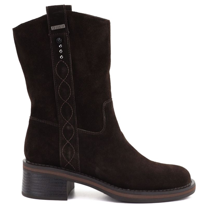 Women's leather ankle boots, cowboy boots, suede, chocolate, Big Star UU274607