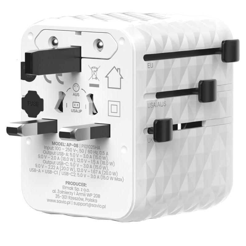 SAVIO UNIVERSAL TRAVEL ADAPTER 20W AP-08 Kable i adaptery/Adaptery, przejściówki Your Sports Performance