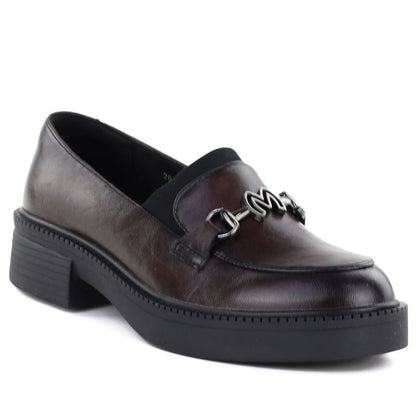 Women's leather loafers with thick soles, burgundy Vinceza 39985 Vinceza