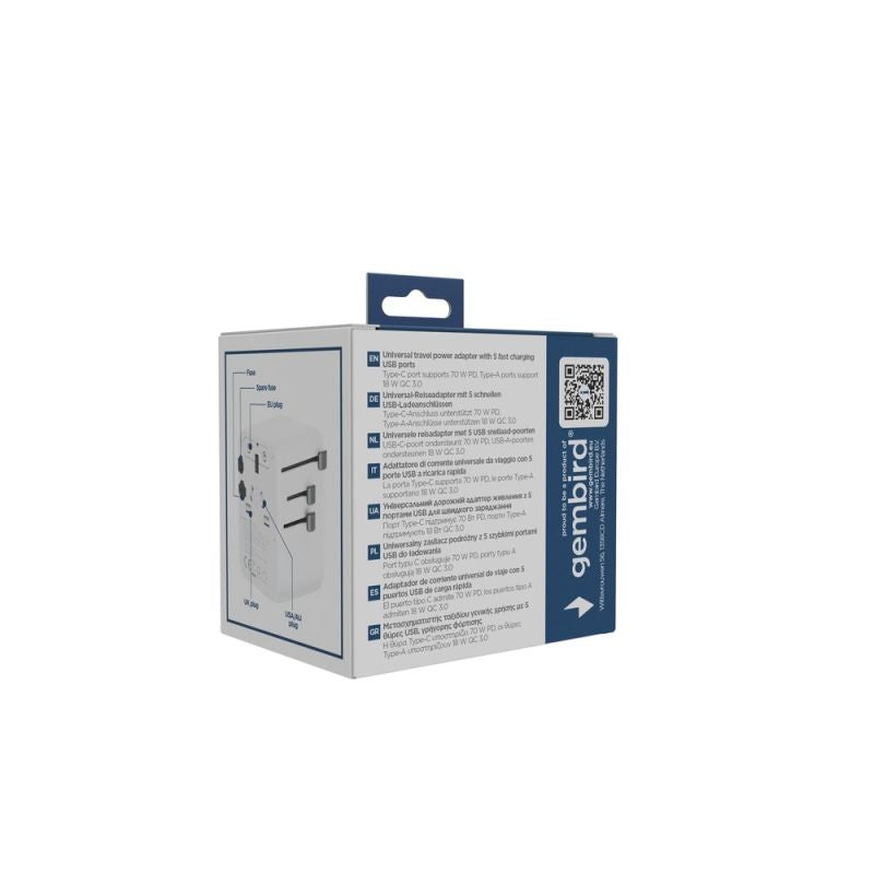 GEMBIRD UNIVERSAL TRAVEL ADAPTER 70W, WHITE Kable i adaptery/Adaptery, przejściówki Your Sports Performance