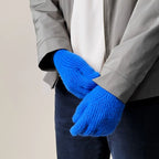 Braided telephone gloves with cutouts for fingers - blue Hurtel