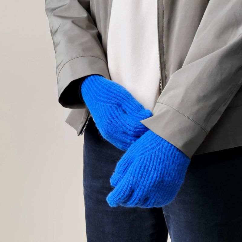 Braided telephone gloves with cutouts for fingers - blue Hurtel