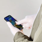 Braided phone gloves with cutouts for fingers - pink Hurtel
