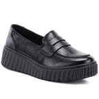Black leather wedge moccasin shoes Vinceza 133135
