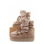 D.Franklin women's winter snow boots, fashionable fur lining, brown high D.Franklin