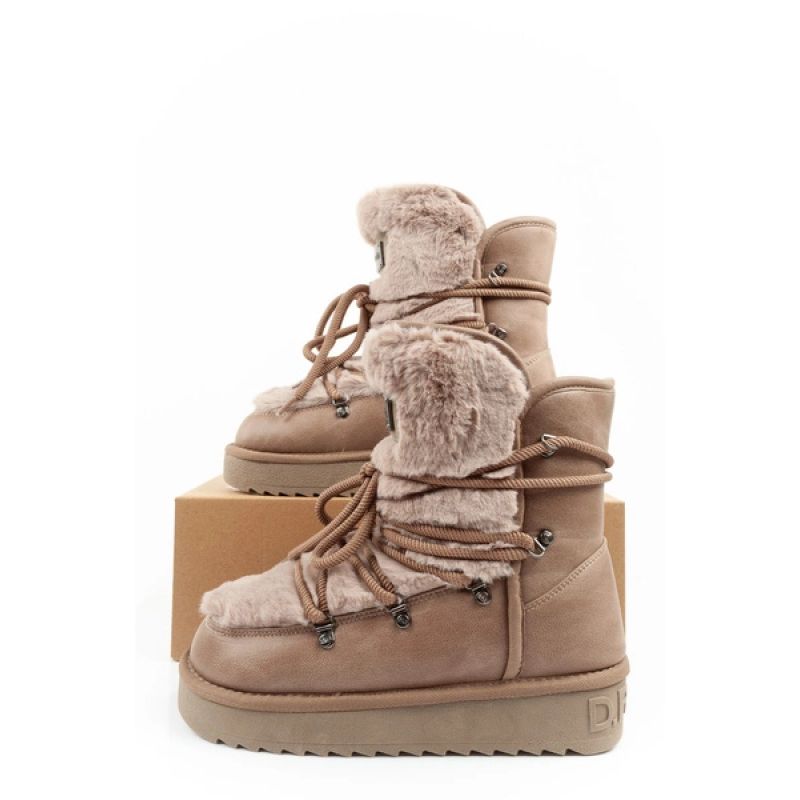 D.Franklin women's winter snow boots, fashionable fur lining, brown high D.Franklin