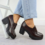 Women's loafers on a block heel, brown, Potocki SZ12700 Footwear Your Sports Performance