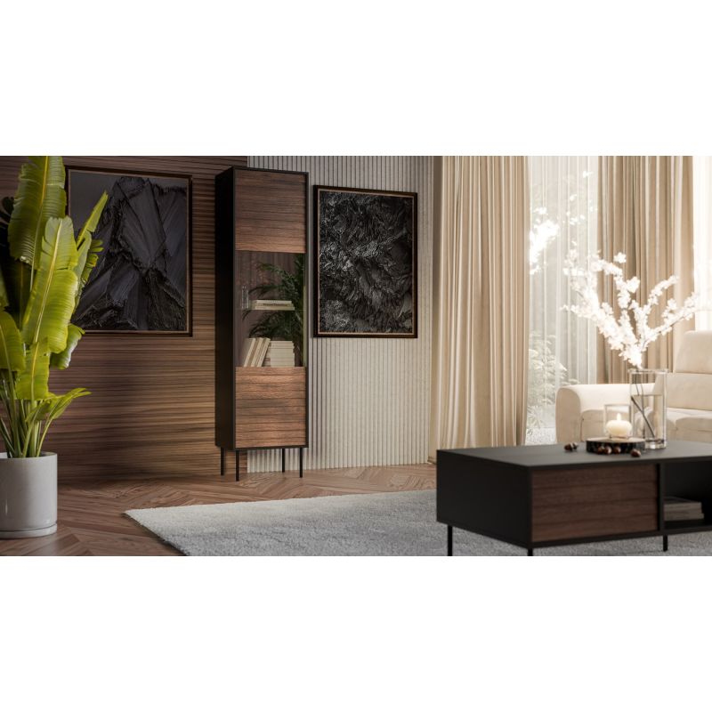 CORTINA display cabinet 53x40x182 black/walnut Bufety i witryny/Bufety i witryny na drewnianej podstawie Your Sports Performance