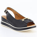 Women's leather wedge sandals black Artiker 58C0086 Artiker