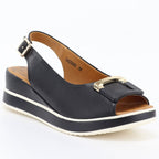 Women's leather wedge sandals black Artiker 58C0086 Artiker