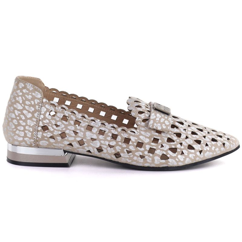 Women's leather openwork taupe shoes Vinceza 99205 Vinceza
