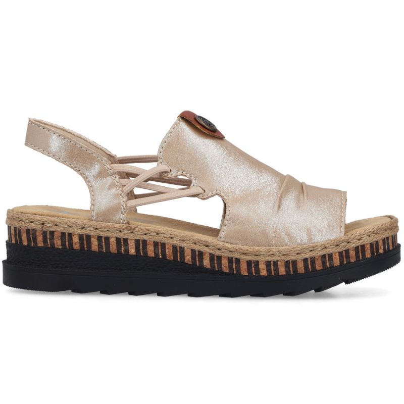 Rieker V7972-60 women's gold wedge sandals Rieker