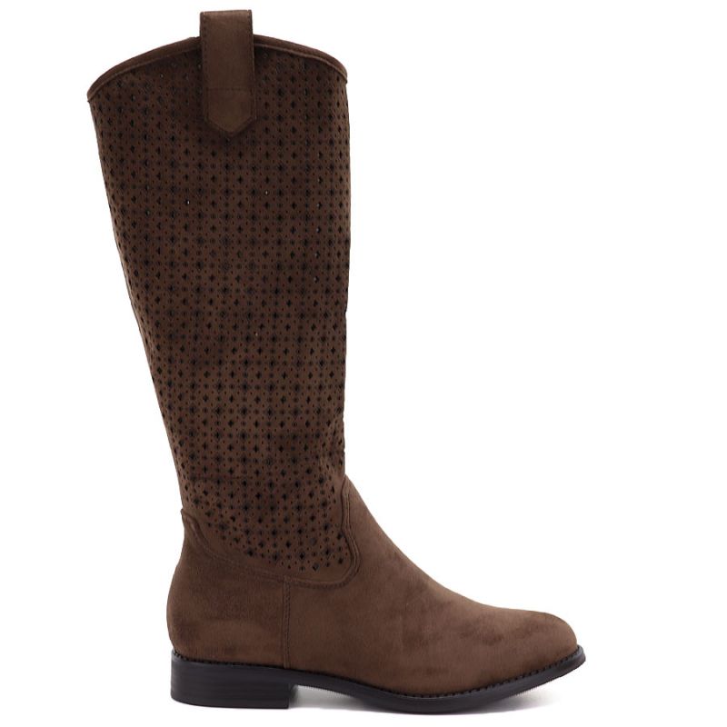Women's openwork suede boots brown S.Barski HY62-8144