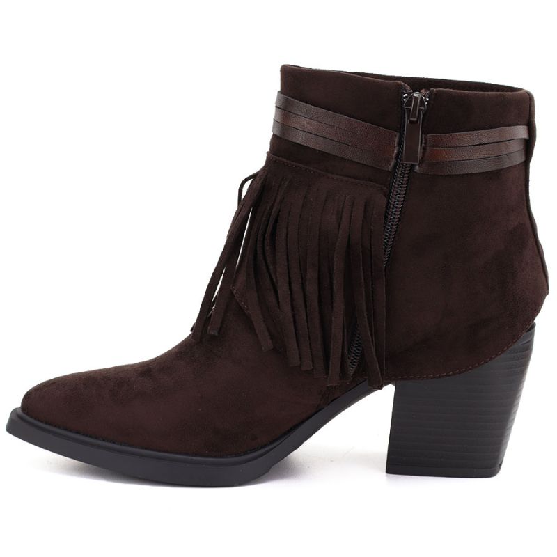Women's insulated cowboy boots with fringes, chocolate M.Daszyński