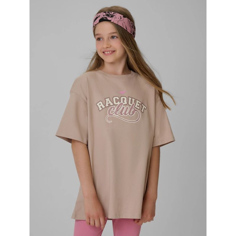 Oversized T-shirt with print for girls 4F 4FJRAW26TTSHF4242-83S
