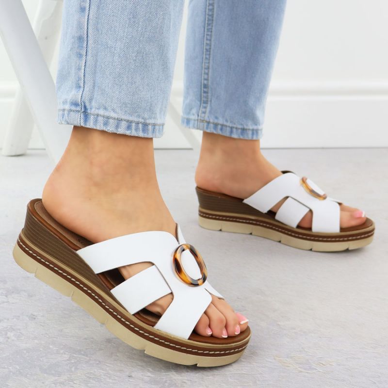 Women's leather wedge sandals white Remonte D2L52-80 Footwear Your Sports Performance