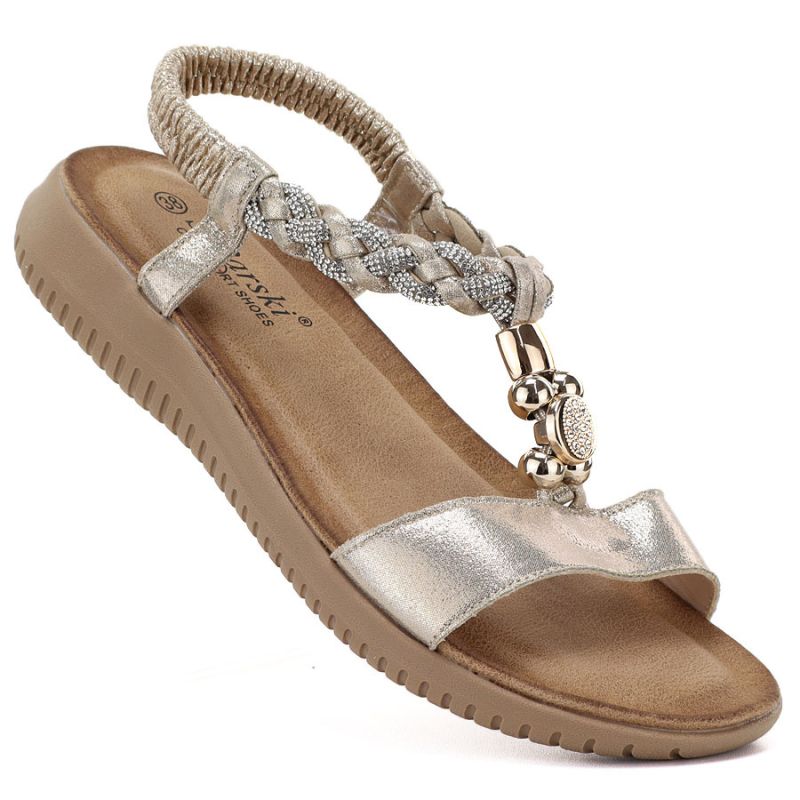 Women's gold sandals with elastic bands S.Barski KV61-6051 S.Barski