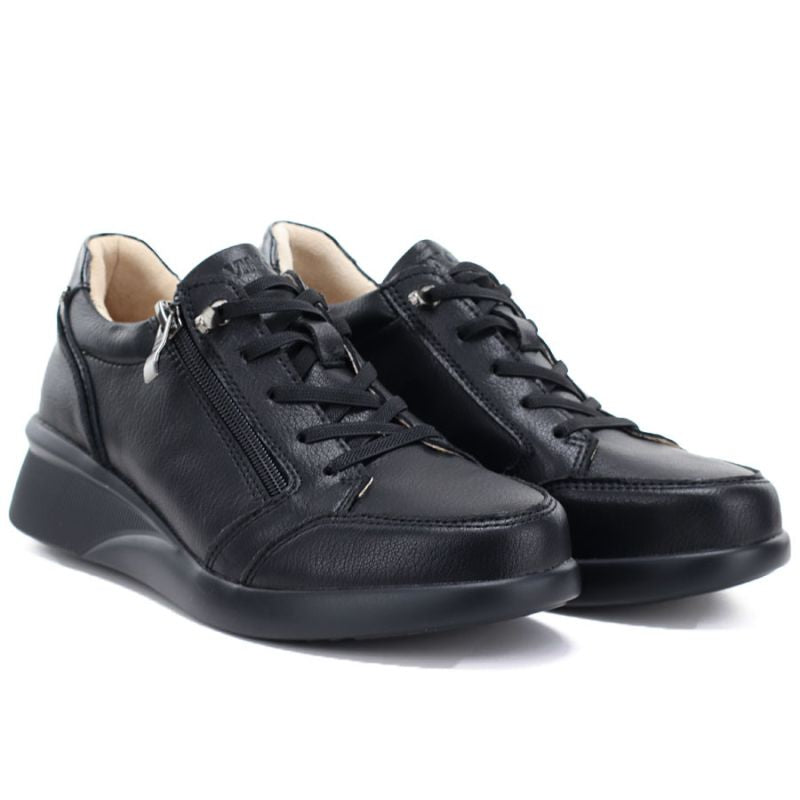 Women's leather wedge shoes, comfortable, black, Vinceza 79644