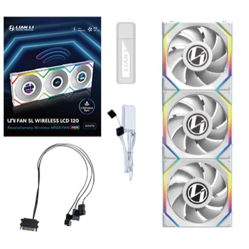 Lian Li LULI-100 UNI FAN SL LCD fan, ARGB, PWM, 3x, 120 mm, Wireless control via 2.4GHz controller, white Chłodzenie/Chłodzenie - wentylatory Your Sports Performance