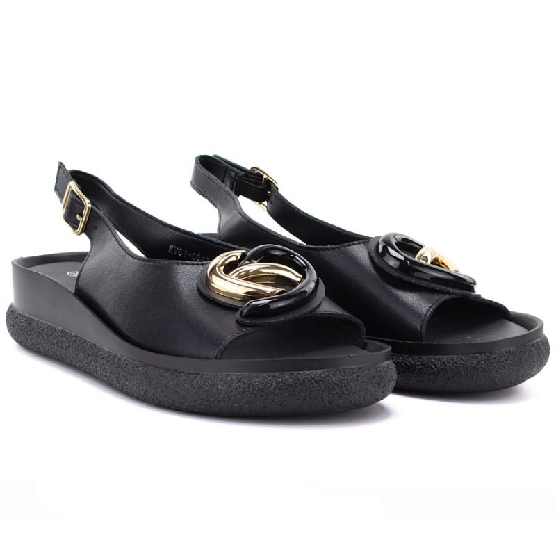 Women's leather platform sandals black S.Barski 61-6047 S.Barski