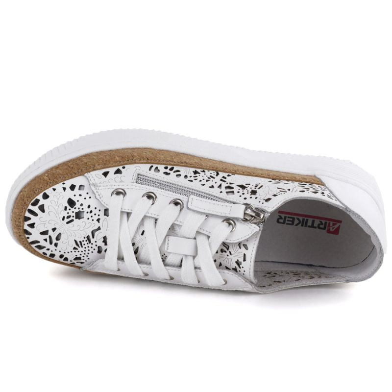 Women's leather openwork zipper shoes, white Artiker 58C1250 Artiker