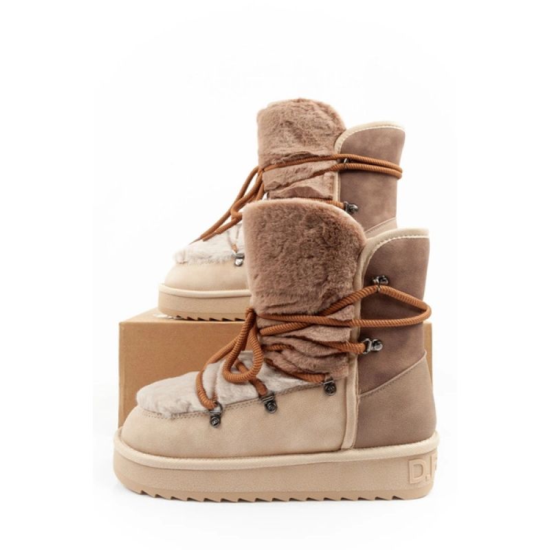 D.Franklin women's winter snow boots, fashionable fur lining, brown beige high D.Franklin