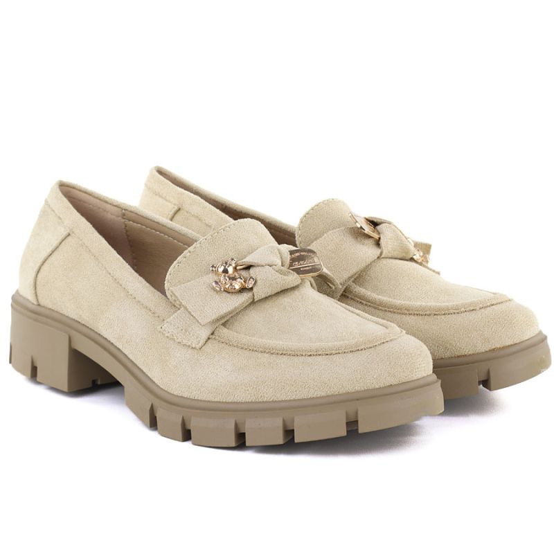 Women's suede shoes with decoration, beige M.Daszyński MR23106 M. Daszyński