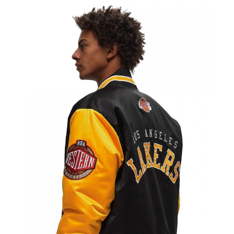 Mitchell & Ness NBA Los Angeles Lakers Primetime Heavyweight Satin Jacket Vintage Logo Lakers JK8453-LALBLCK Clothing/Lifestyle/Mitchell & Ness Your Sports Performance