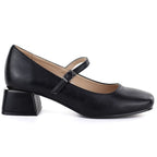 Women's block heel shoes with a strap, black Potocki 12815 Potocki