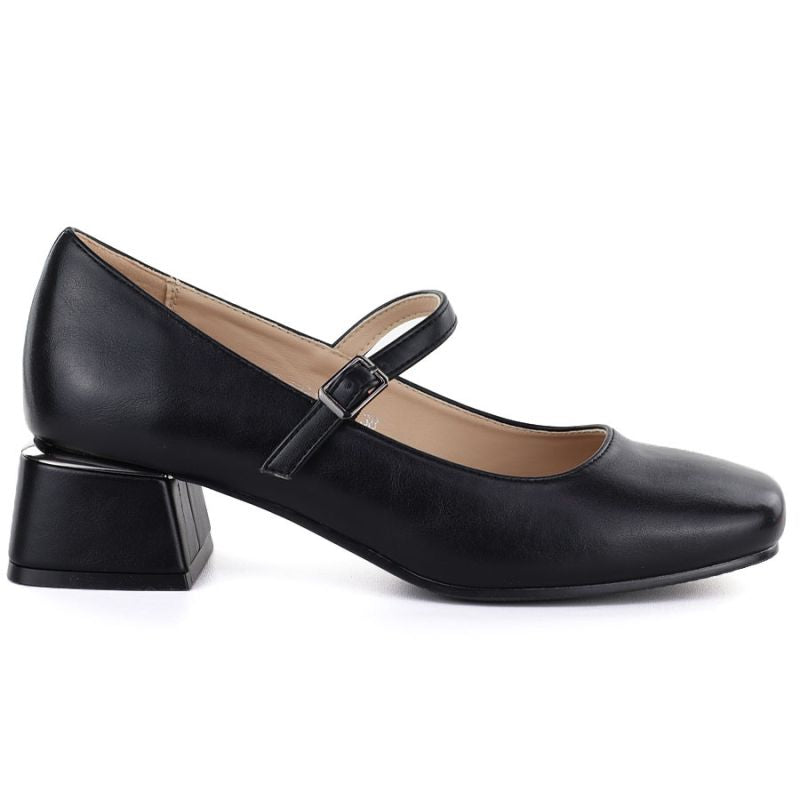 Women's block heel shoes with a strap, black Potocki 12815 Potocki