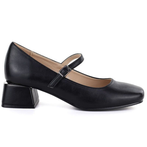 Women's block heel shoes with a strap, black Potocki 12815 Potocki