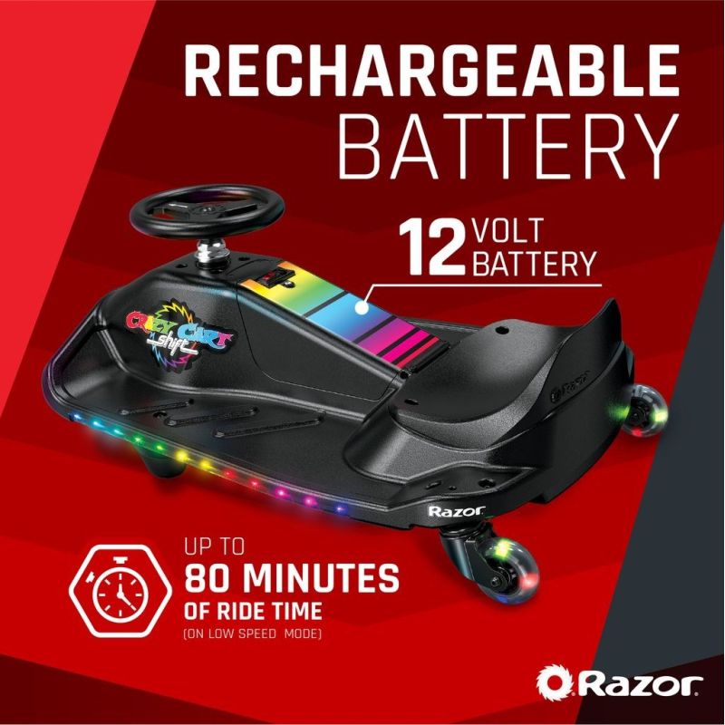 Razor CRAZY CART Shift Lightshow Lithium - Electric Drift Car Kid/Toys Your Sports Performance