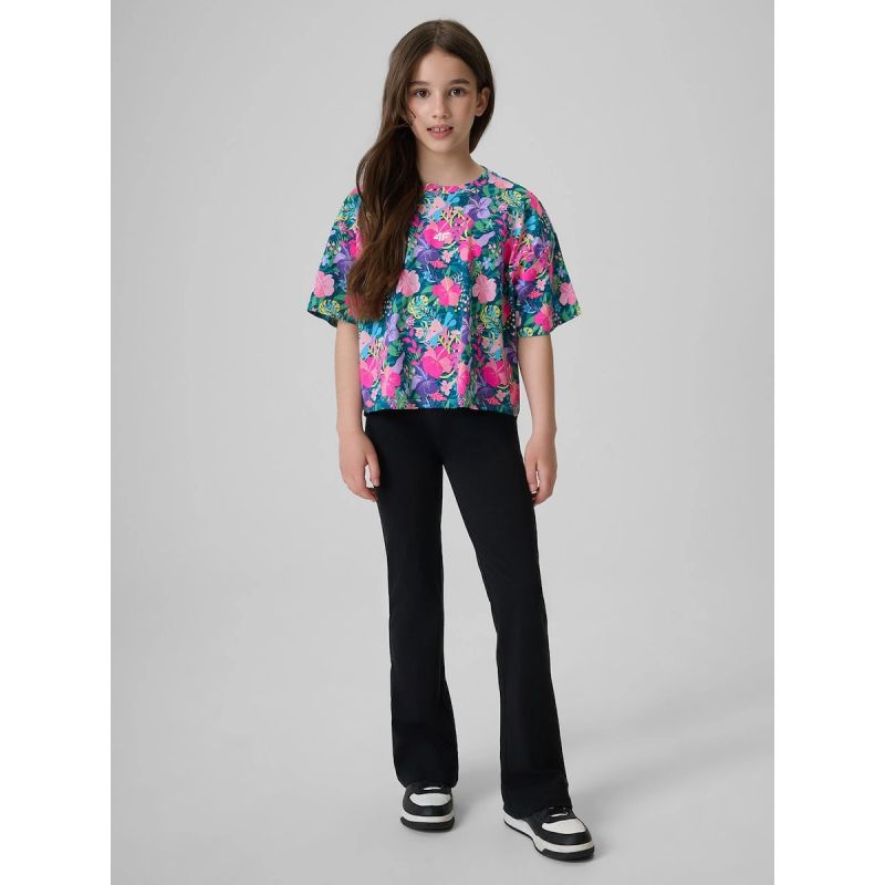Girls' boxy T-shirt with print 4F 4FJRAW26TTSHF4243-90A