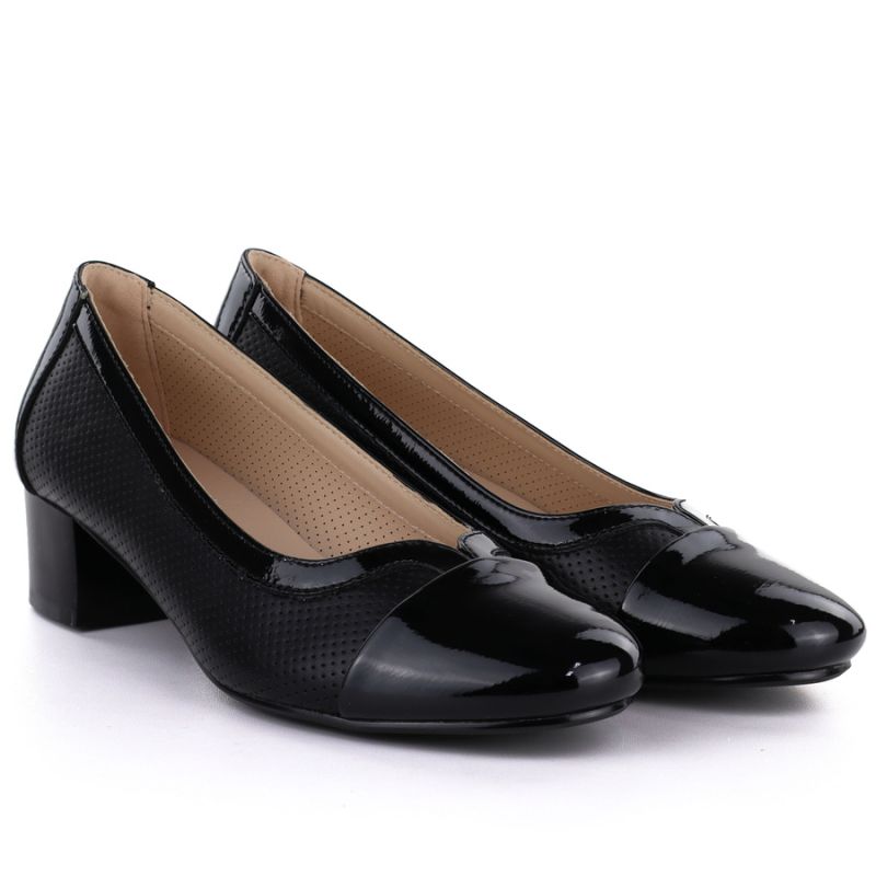 Women's openwork patent leather pumps, black, Vinceza 58631 Vinceza