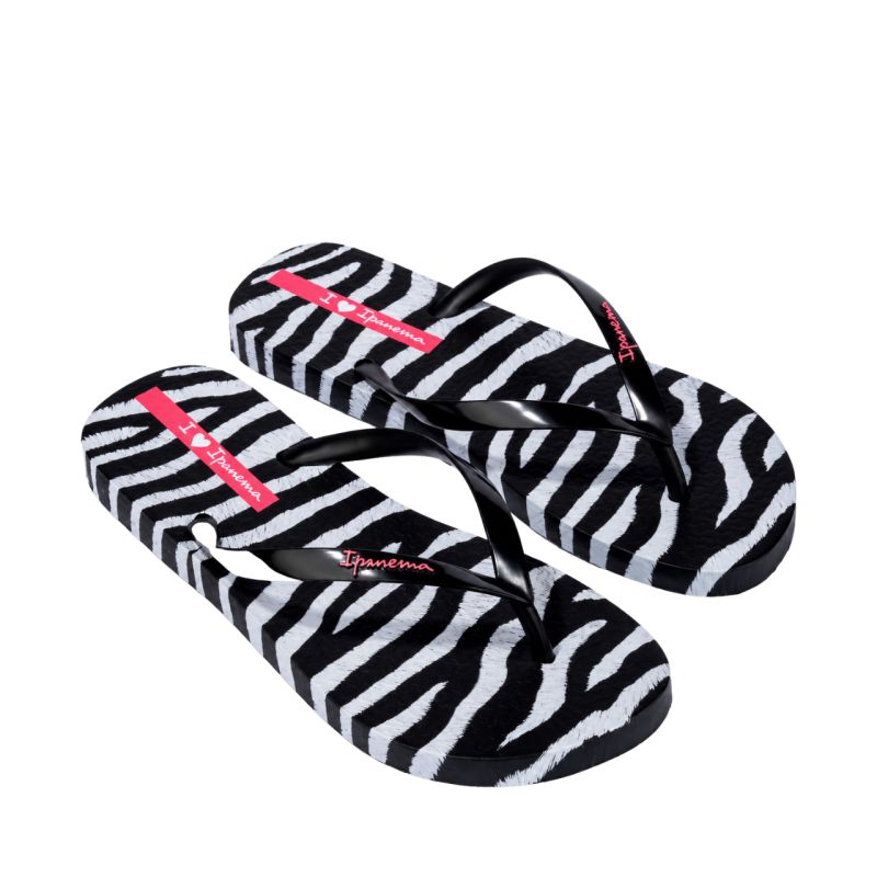 Ipanema Women's Animal Print Flip Flops Black and Gray 83846-BP655