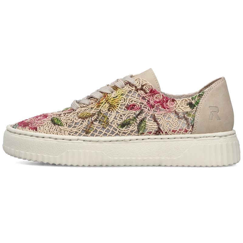 Women's openwork shoes with flowers, beige, Rieker N9919-91 Rieker