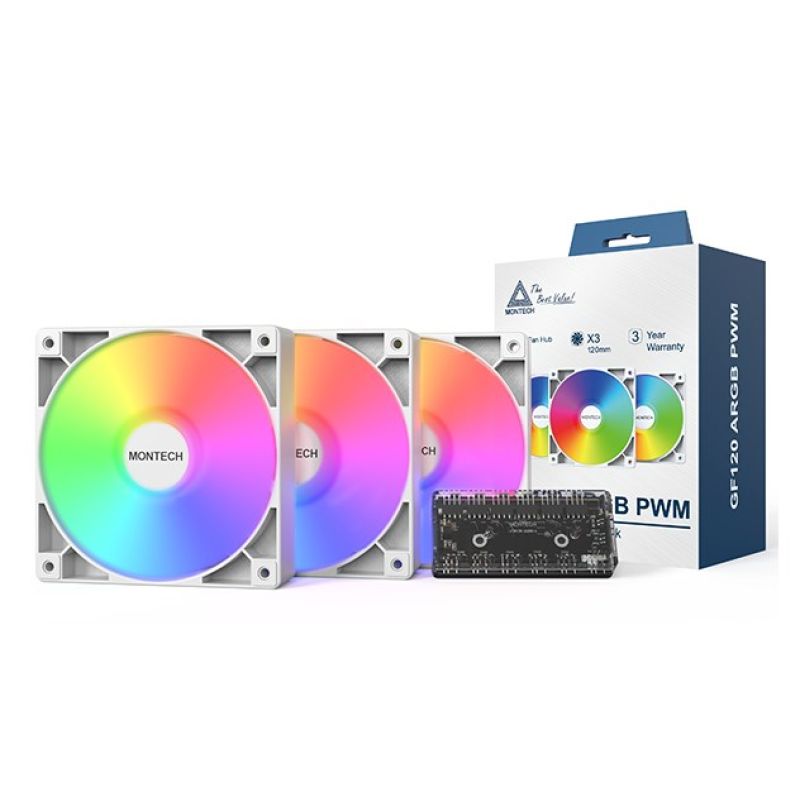 Montech GF120 PWM ARGB fan, 3 pcs - 120mm, white Chłodzenie/Chłodzenie - wentylatory Your Sports Performance