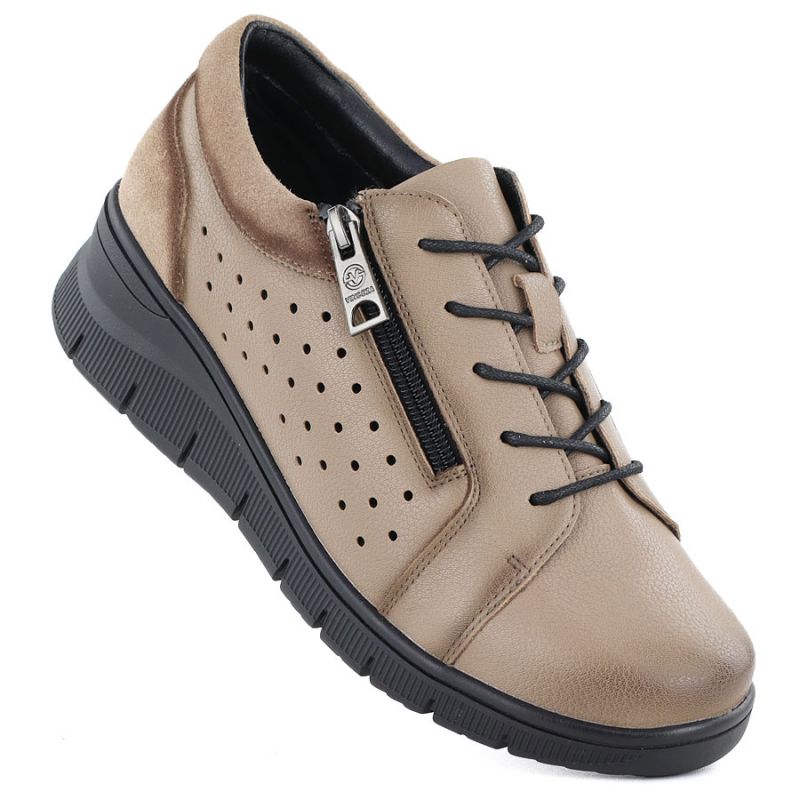 Women's leather openwork wedge shoes, beige, Vinceza 39977 To be categorized Your Sports Performance