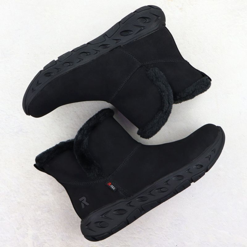 Rieker M6554-00 Waterproof Women's Snow Boots with Fur Trim, Black Footwear Your Sports Performance