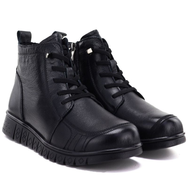 Women's comfortable leather ankle boots, black, Cambell RI15302