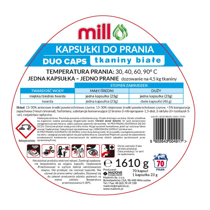 MILL PRO 2k White Laundry Capsules 70 pcs Chemia/Kapsułki do prania Your Sports Performance